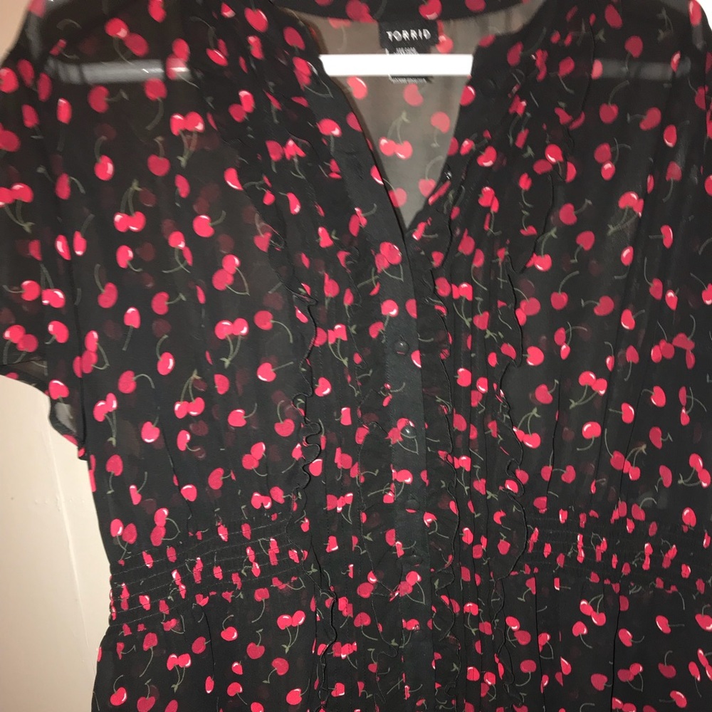Cherry chiffon blouse by Torrid